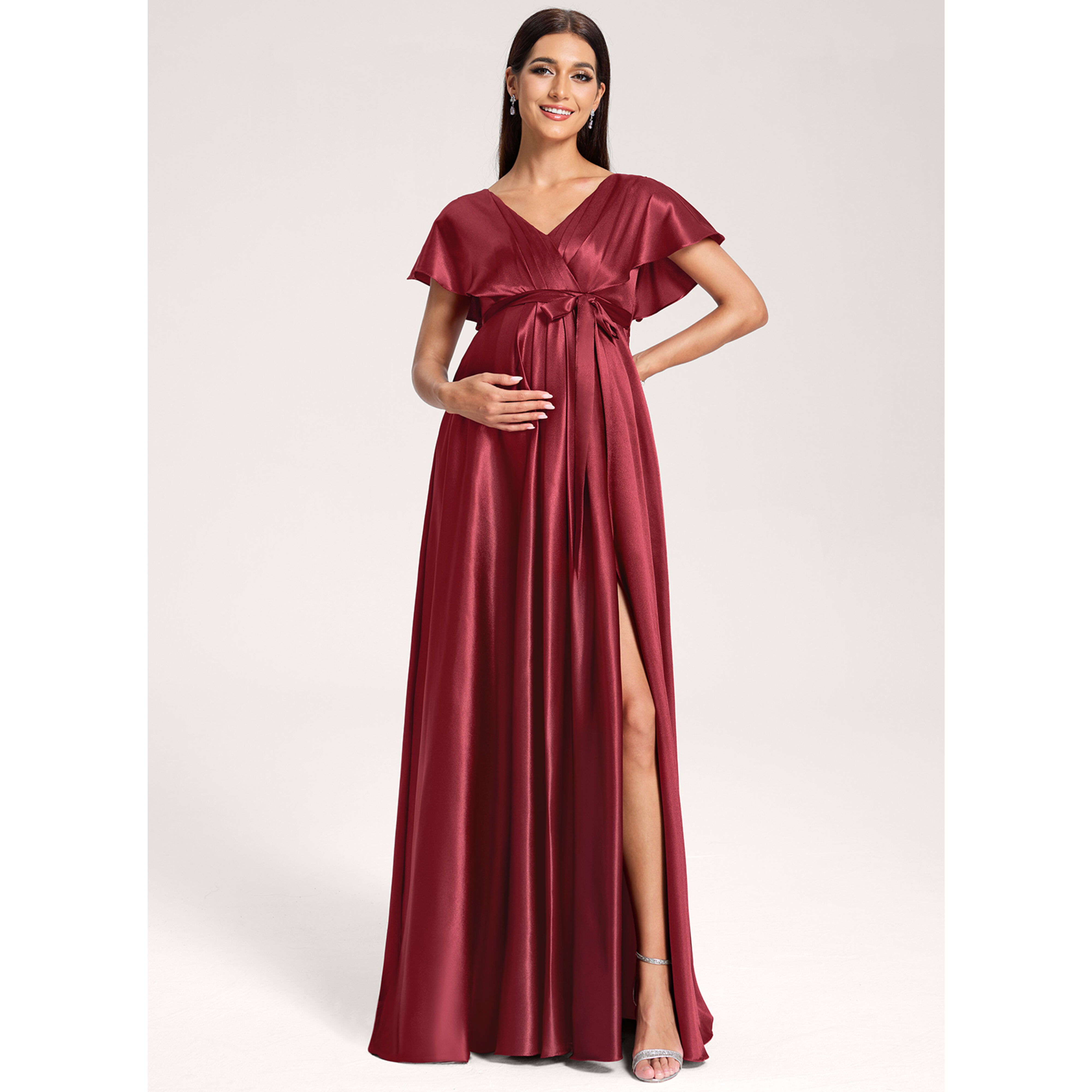 satin wrap maternity dress 100% Washable Silk Maternity Dress