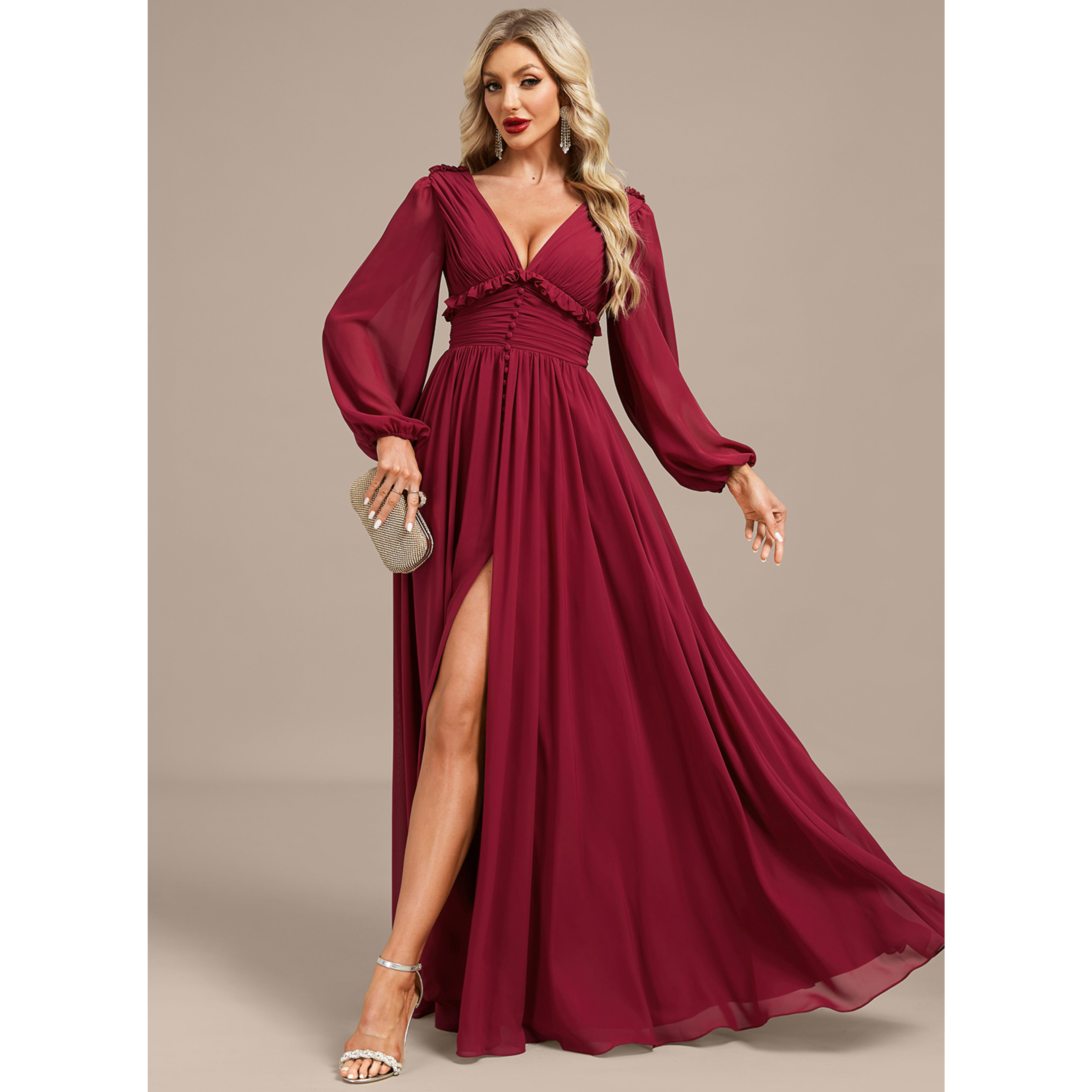 Jaleyza Pleated Chiffon Maxi Evening Dress | JJ's House
