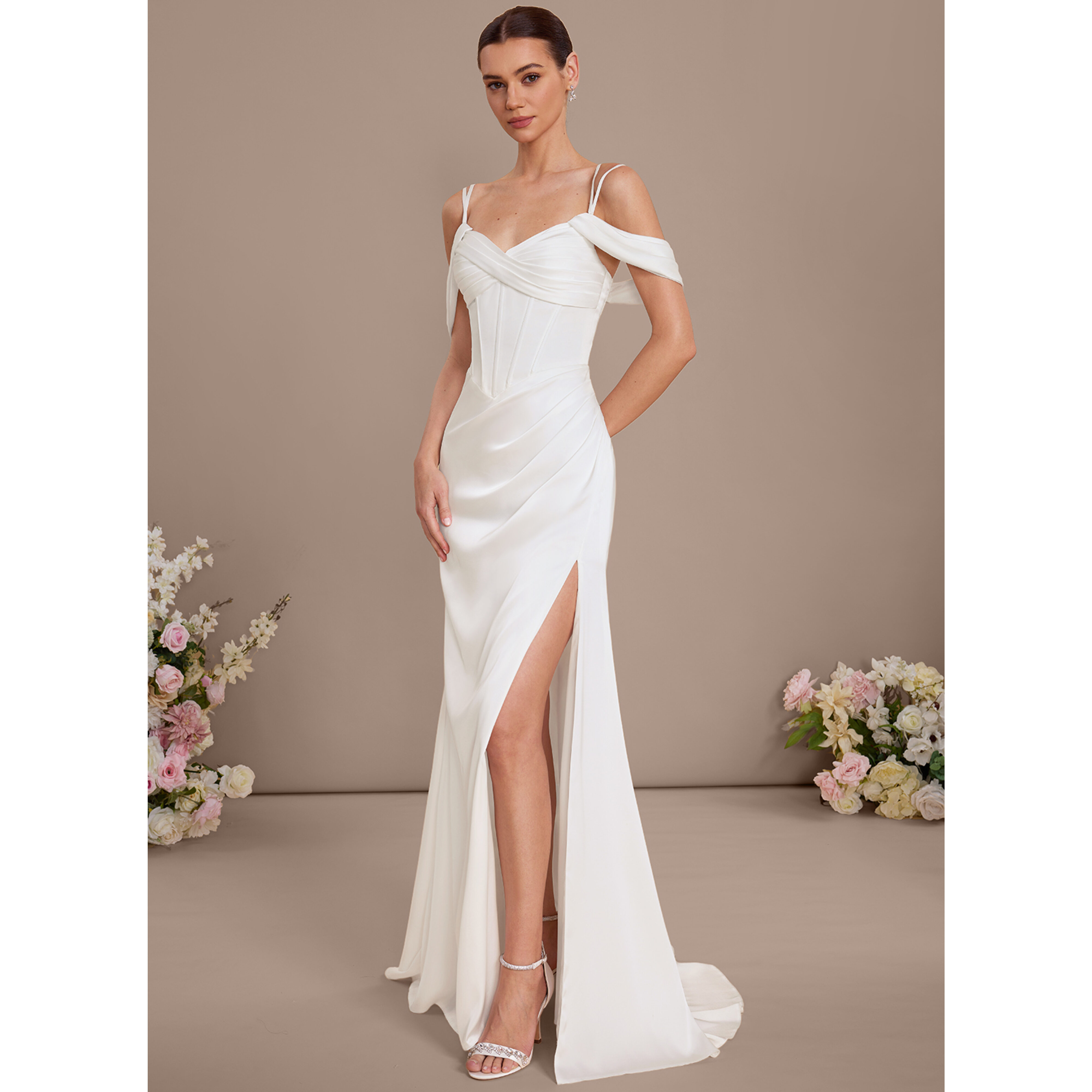 Spica A-line Convertible Matte Satin Wedding Dress | JJ's House