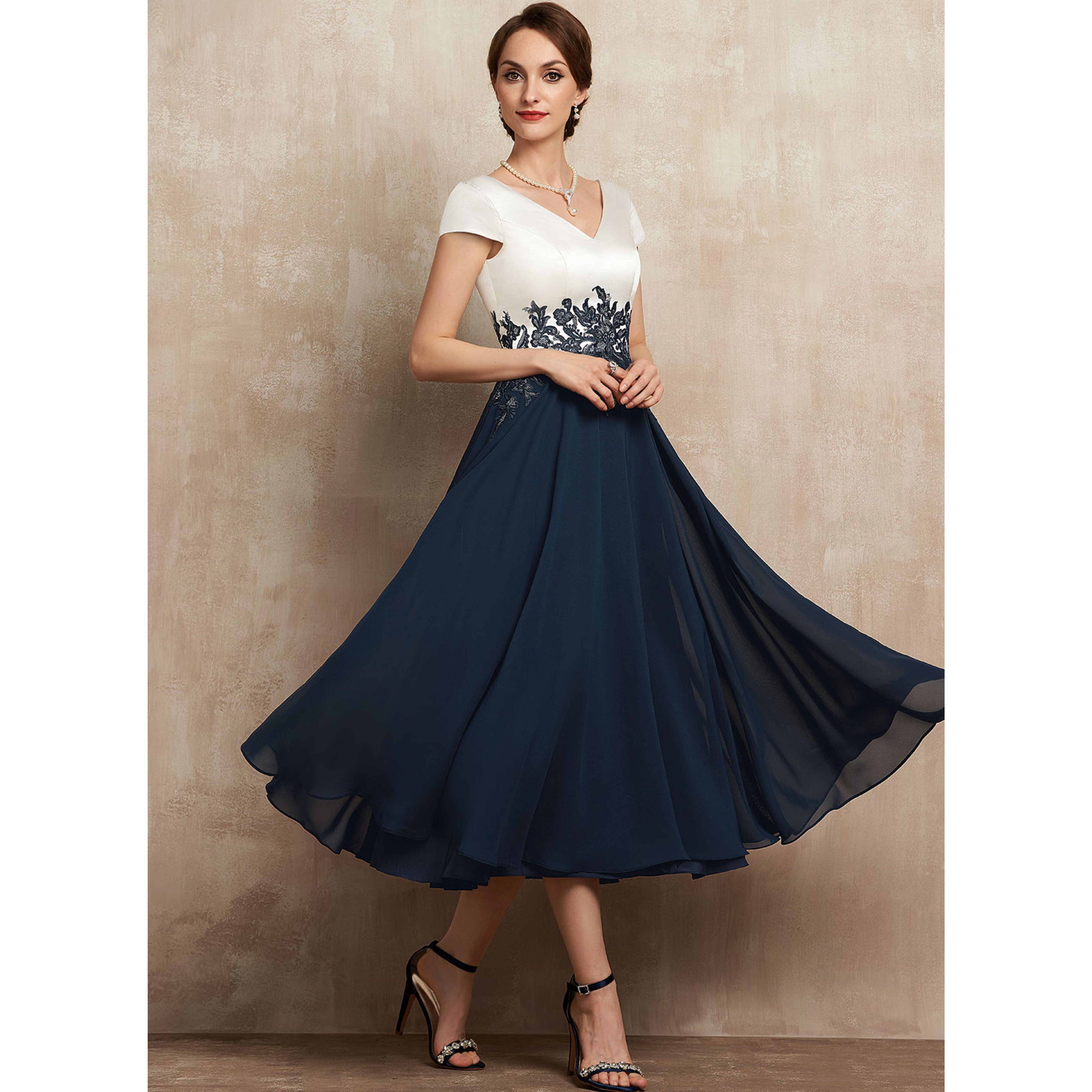 Sibyl A-line V-Neck Satin Mother of the Bride Dress | JJ's House