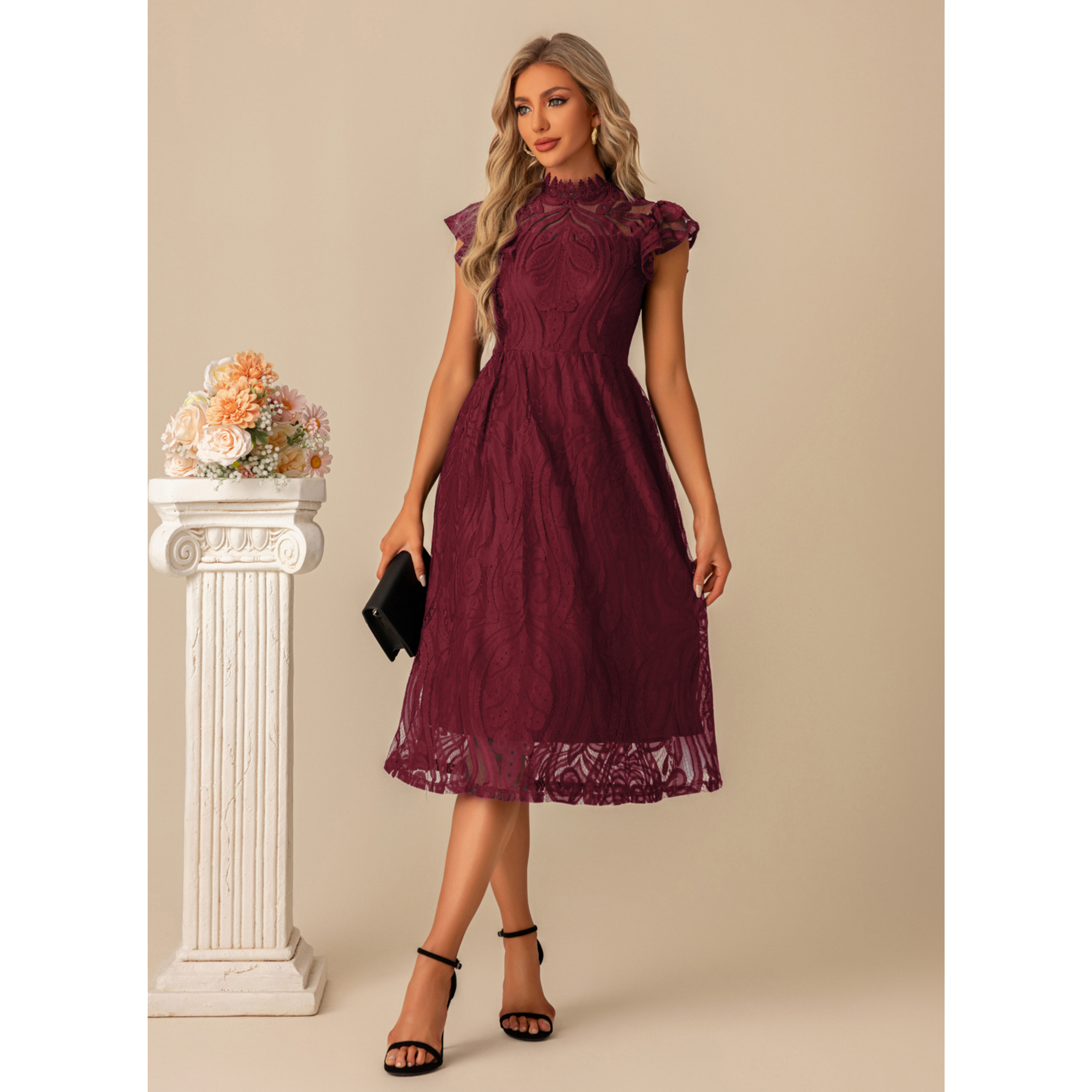 midi lace formal cocktail dress product info and reviews JJ's House A-line High Neck Illusion Tea-Length 2026 Women Salwar Suit