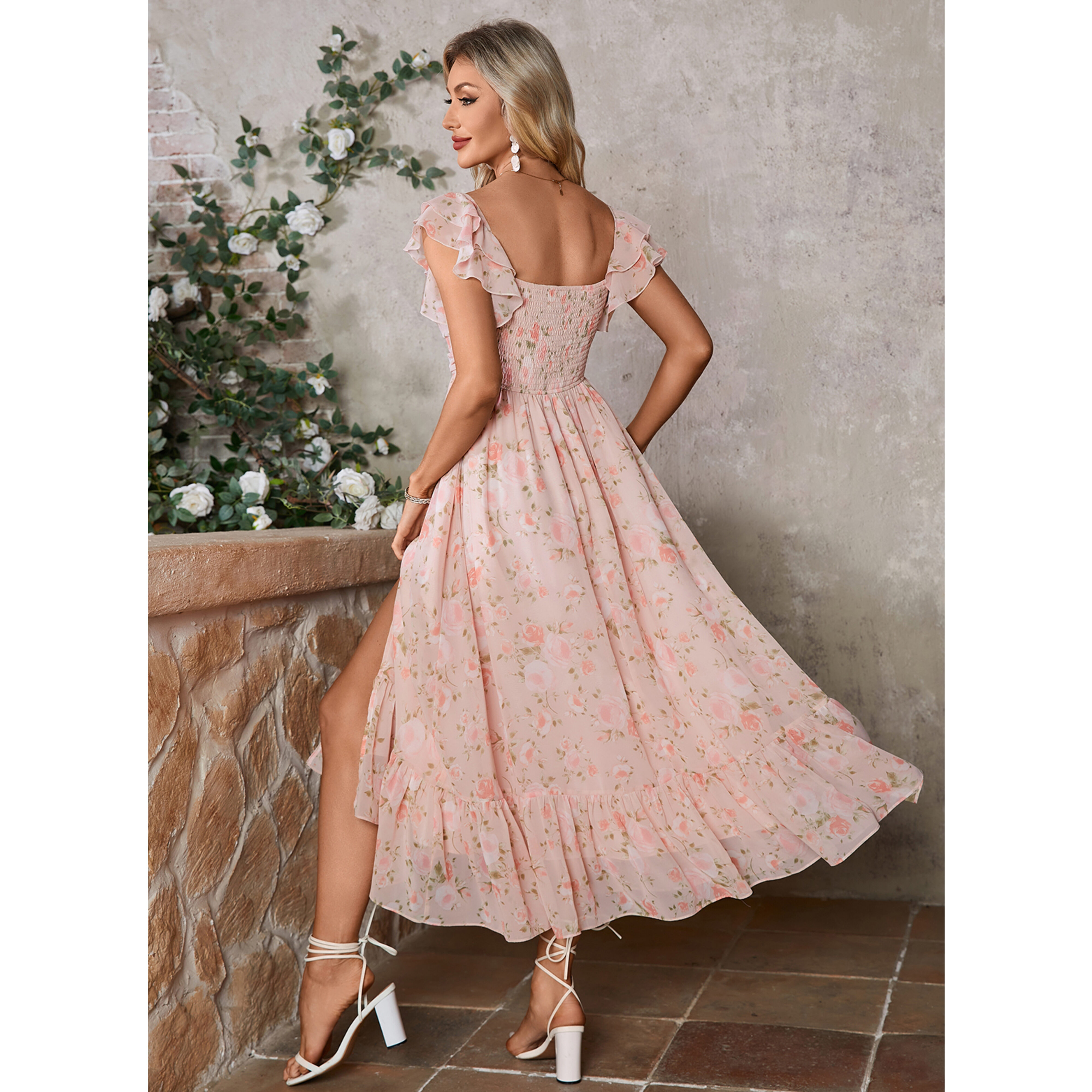 Valora Floral Print Chiffon Midi Dress | JJ's House