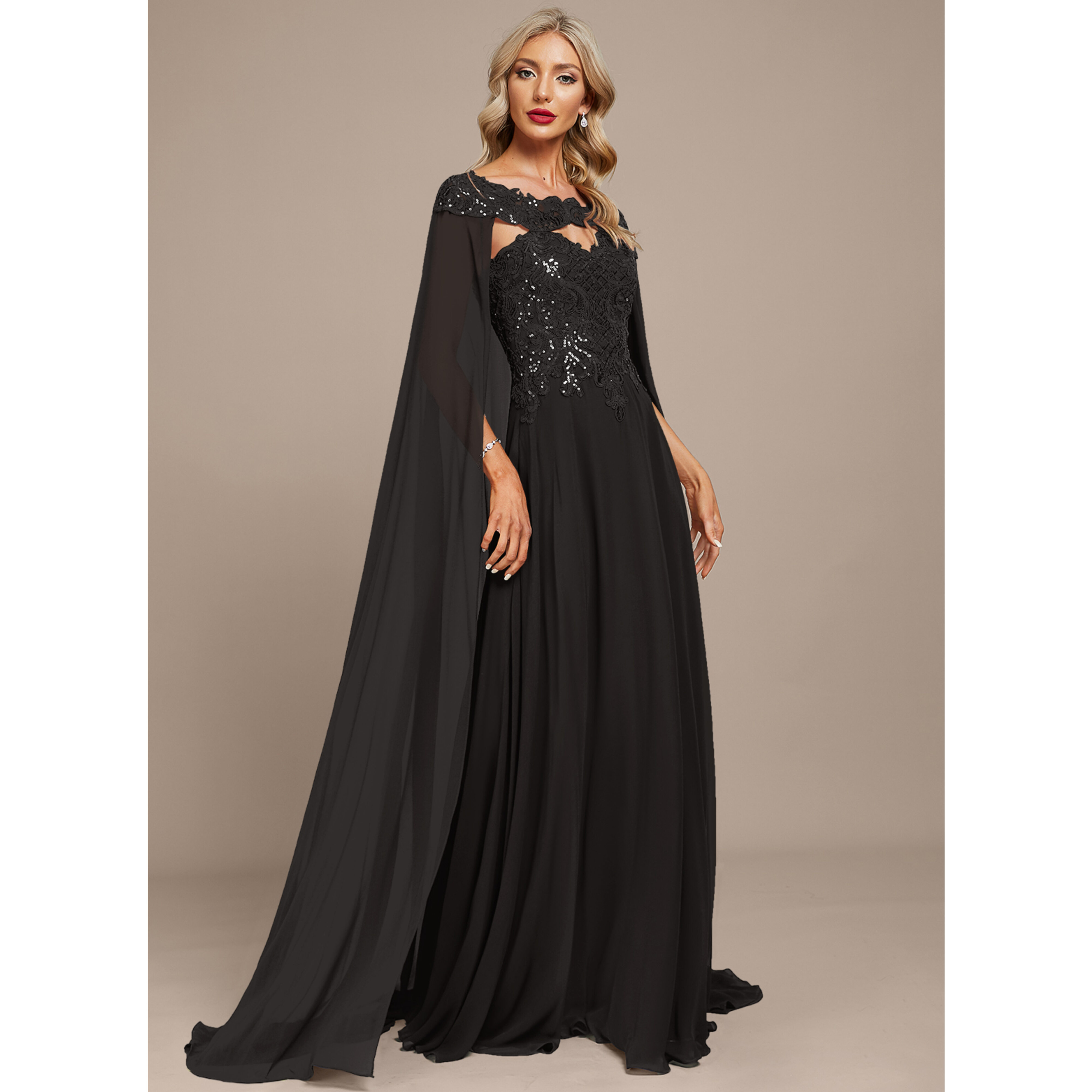 Enid Cape Chiffon Maxi Evening Dress | JJ's House