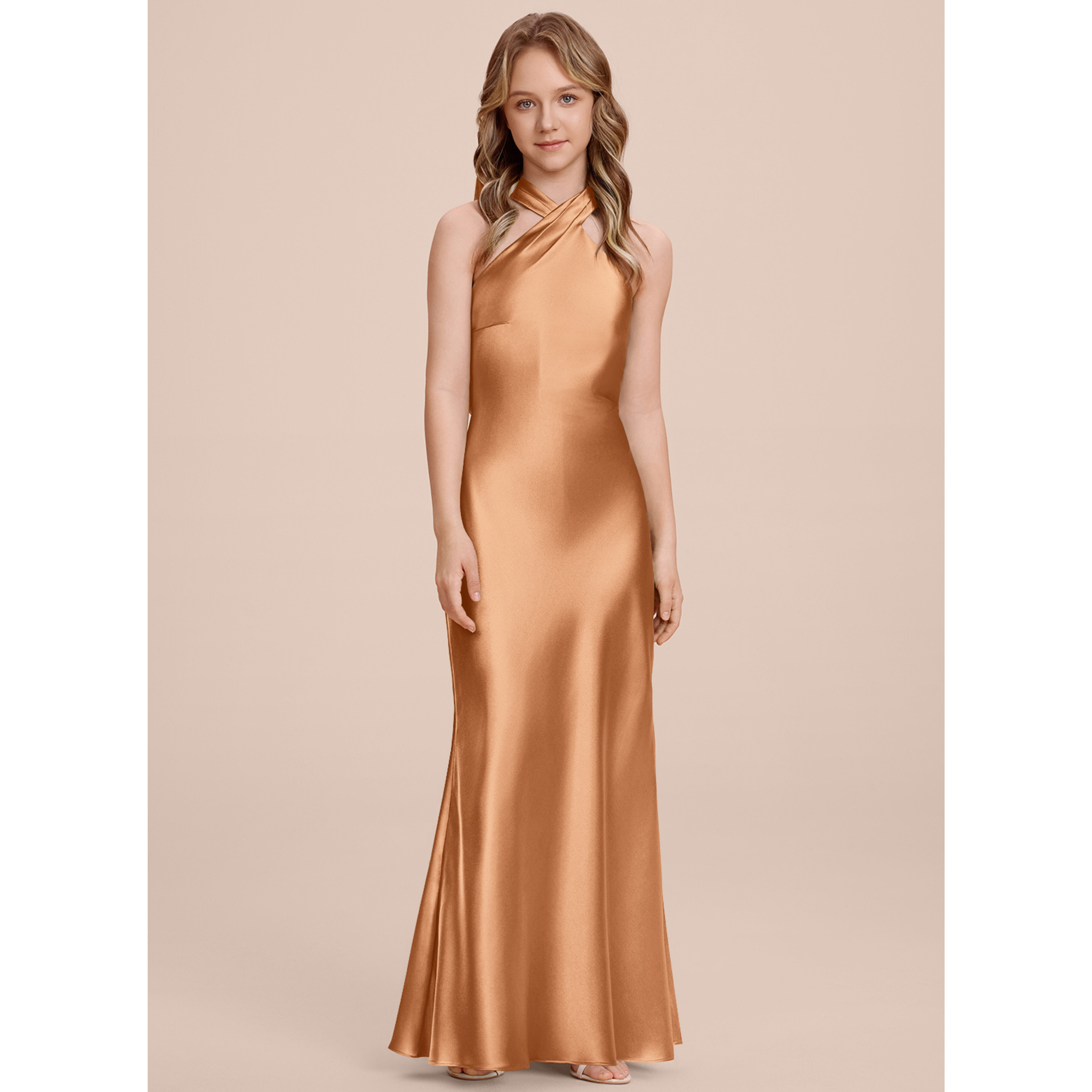 Zinaida Sheath/Column Bow Stretch Satin Junior Bridesmaid Dress