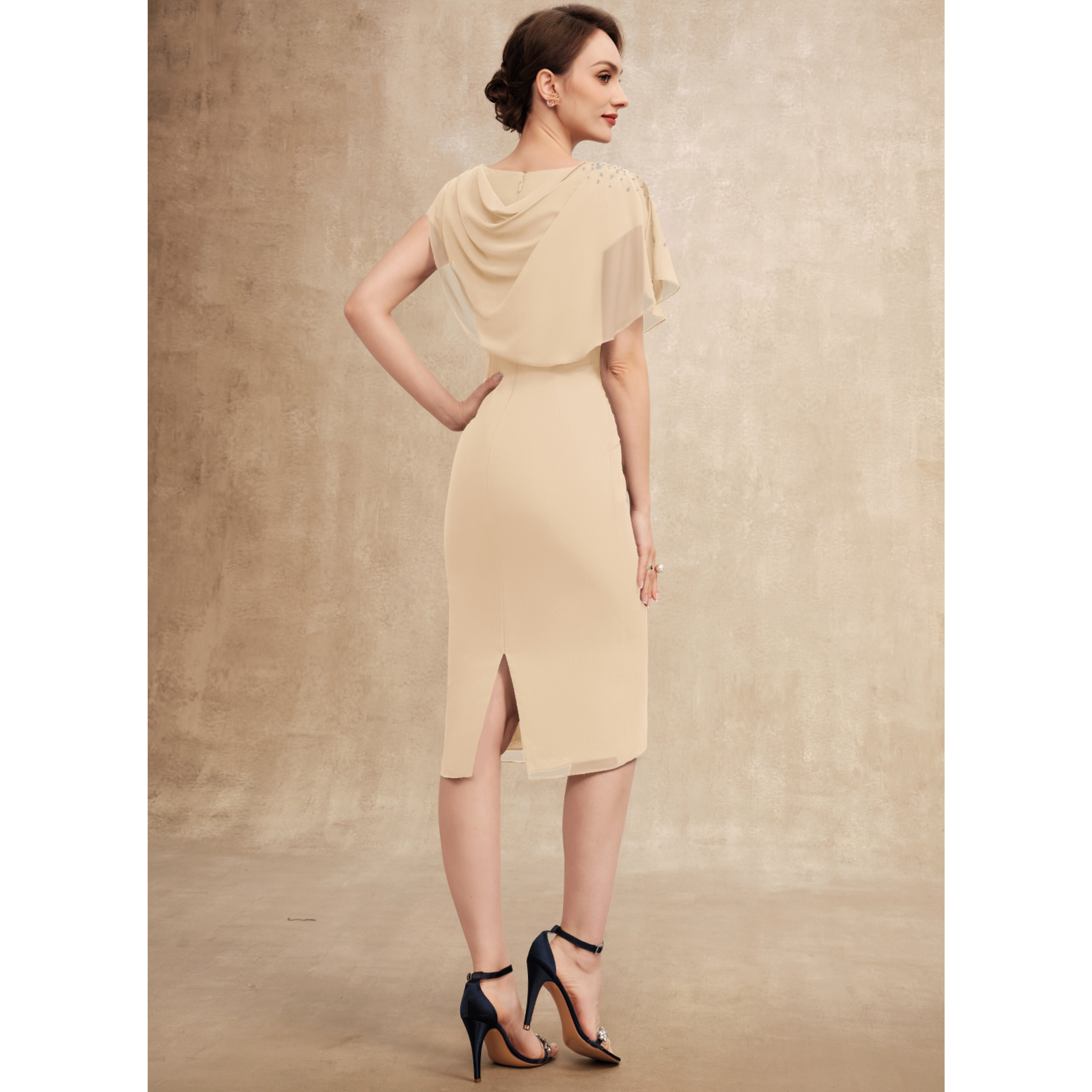 Fioralba Sheath/Column Cape Chiffon Mother of the Bride Dress