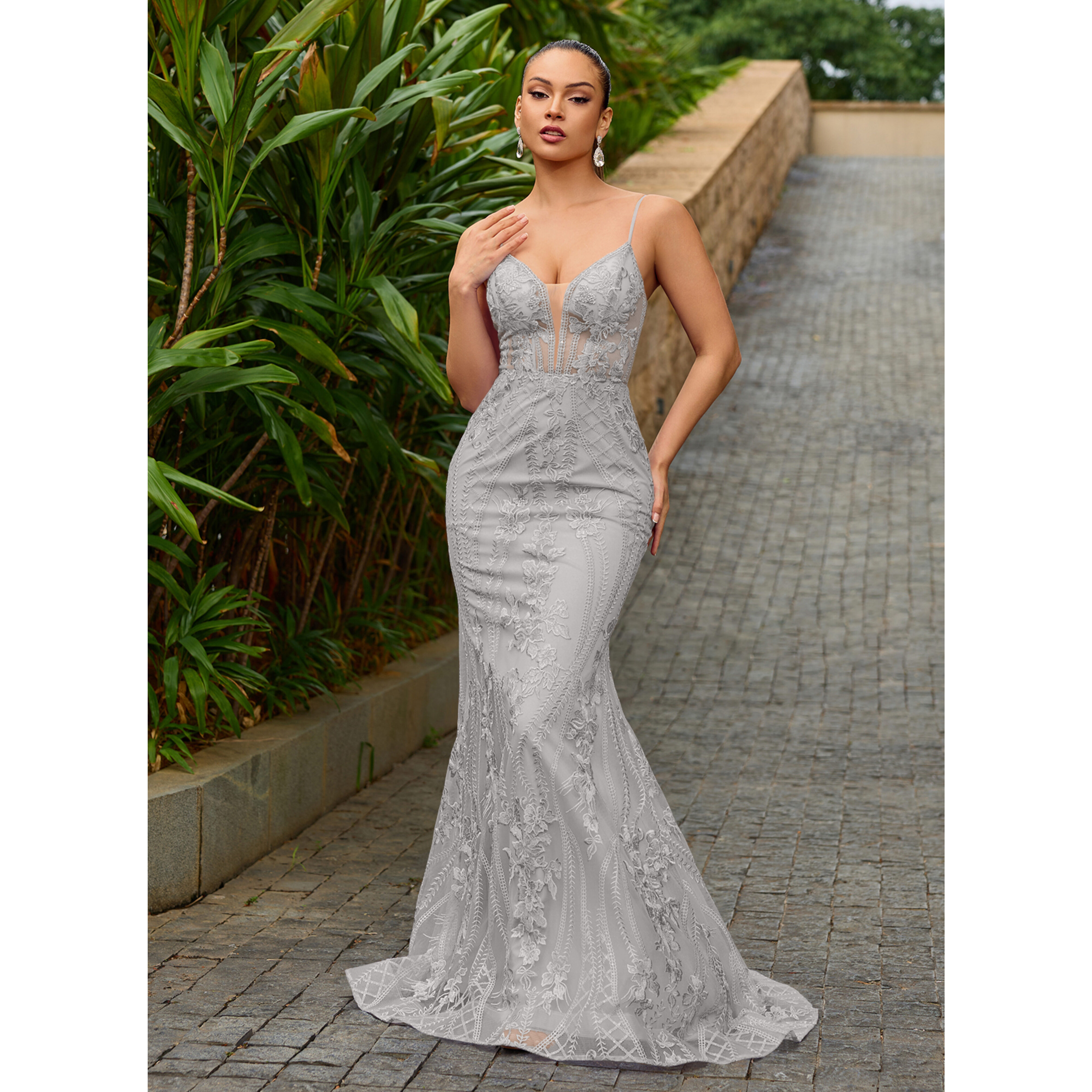 Tinley Trumpet/Mermaid V-Neck Spaghetti Straps Sequins Lace Prom