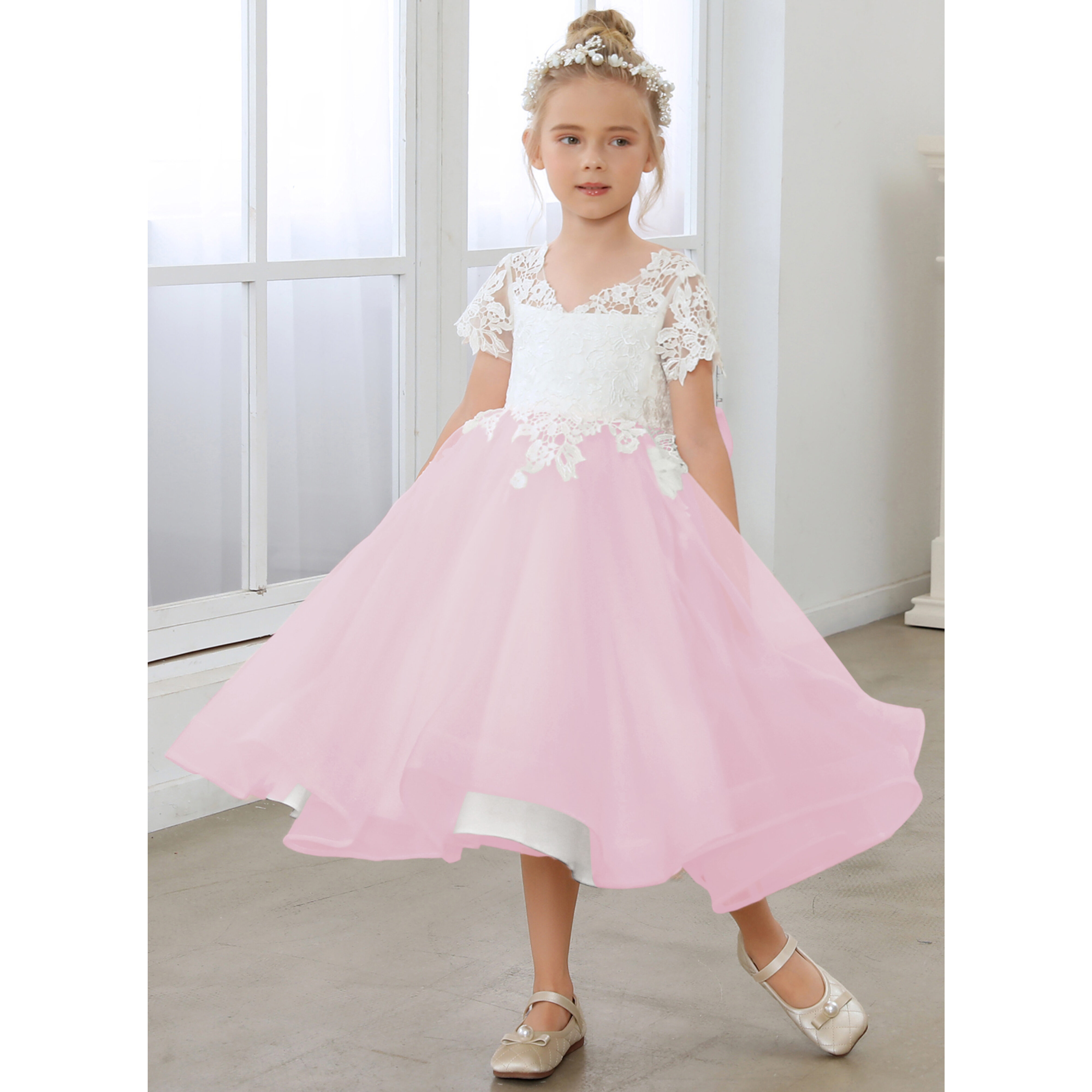 Alysande A-line Bow Tulle Flower Girl Dress | JJ's House