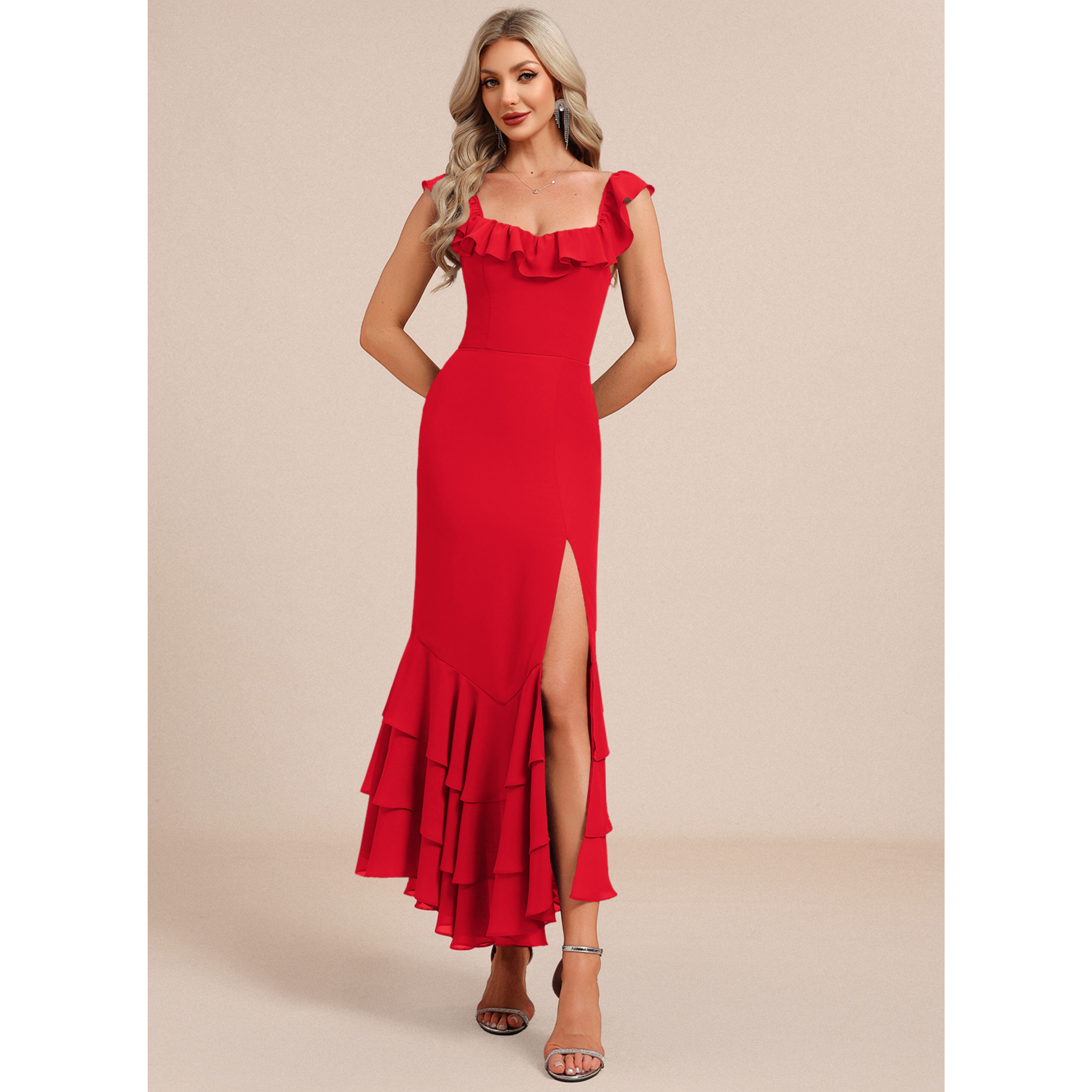 Alathea Cascading Ruffles Chiffon Maxi Cocktail Dress | JJ's House