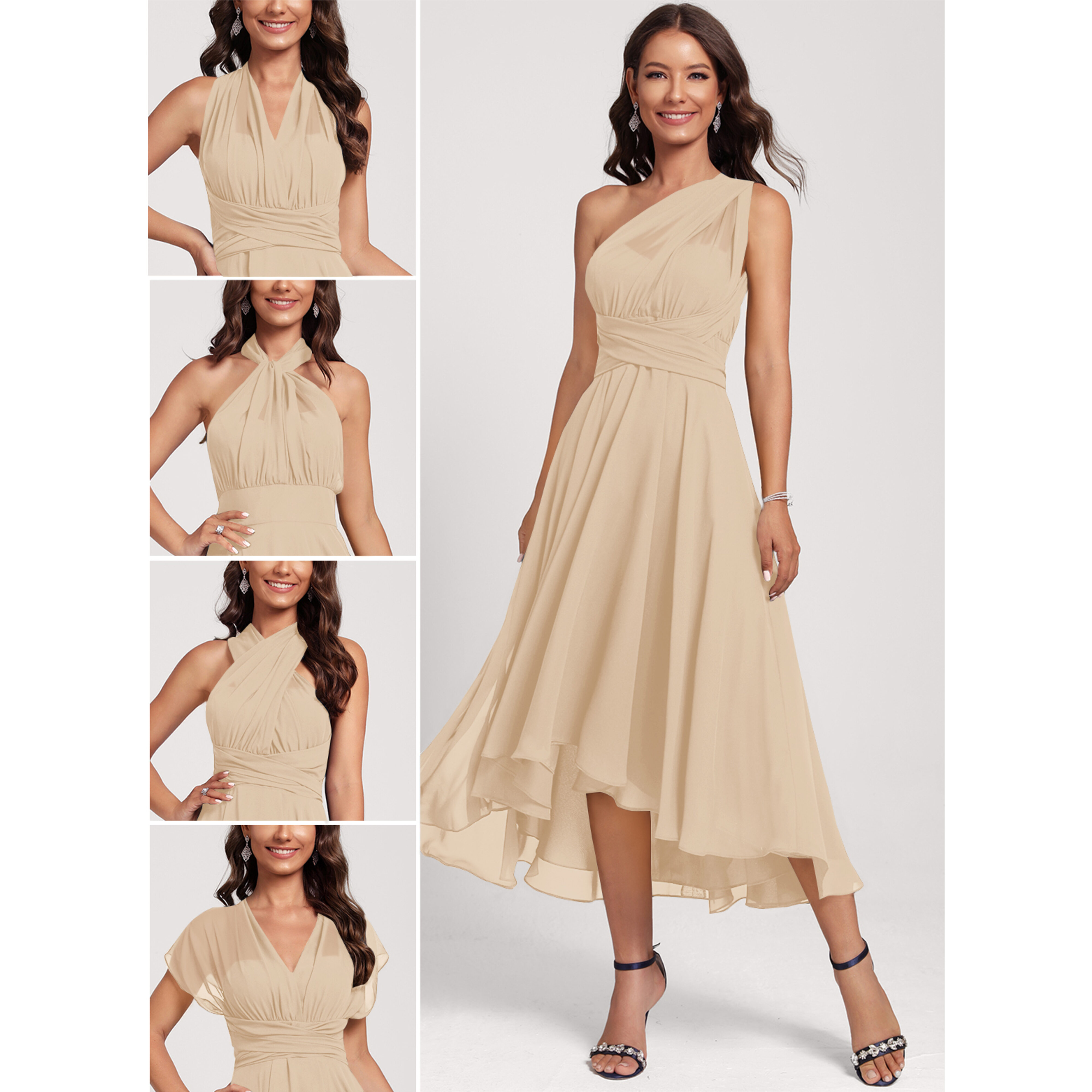 Xylia One Shoulder Scarf Chiffon Midi Cocktail Dress | JJ's House