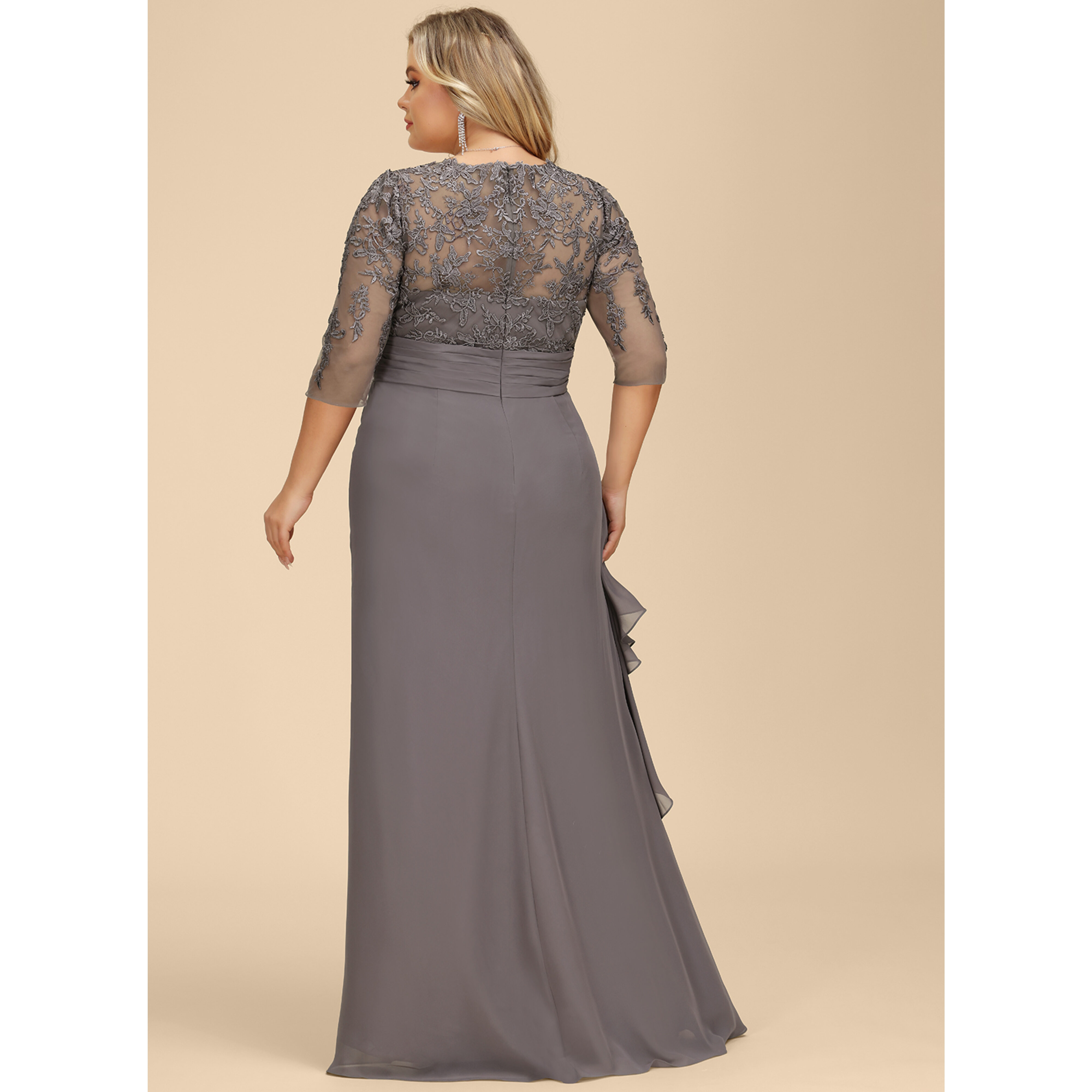 Ulyssa A-line V-Neck Lace Mother of the Bride Dress | JJ's House