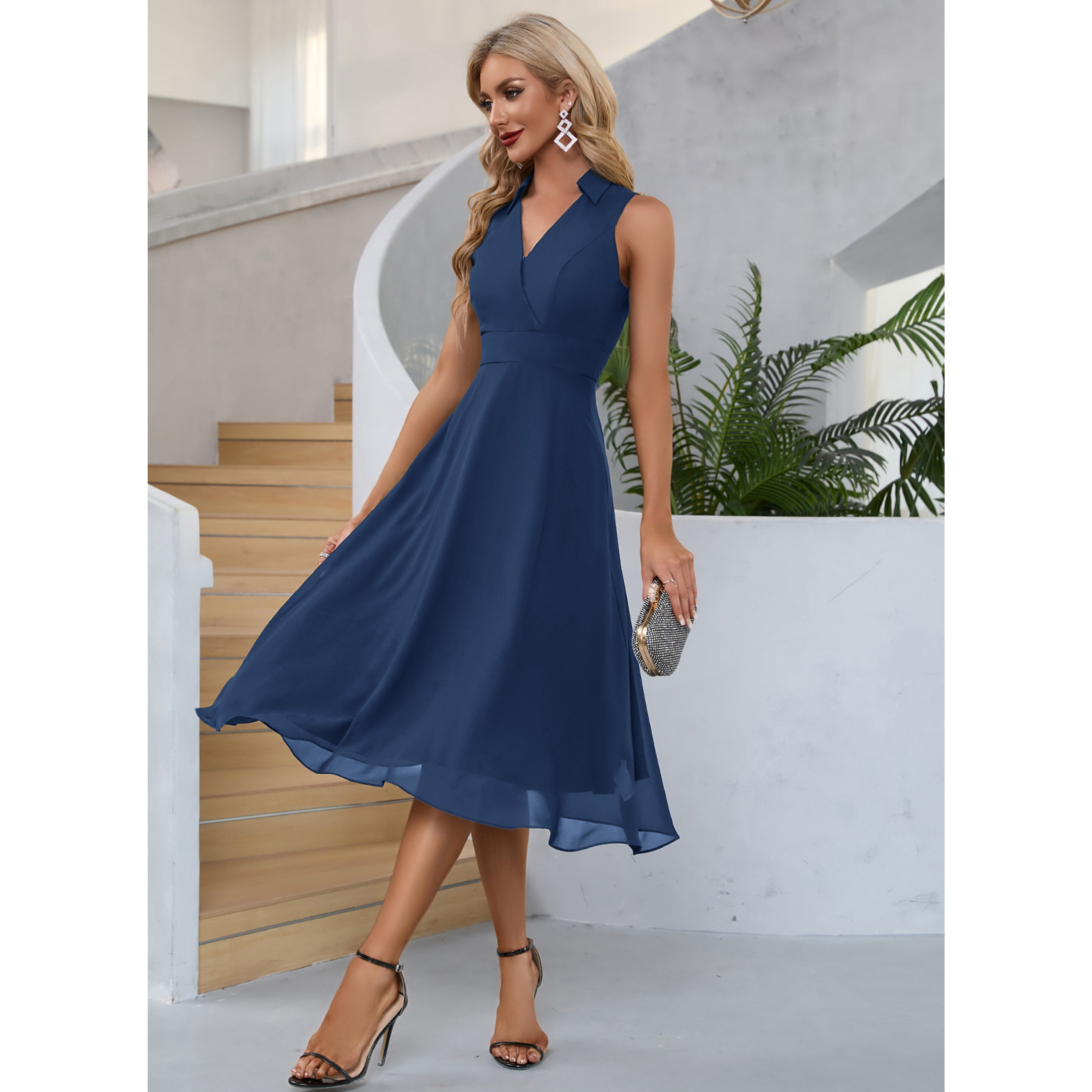 Arowelle Collared Chiffon Midi Dress | JJ's House