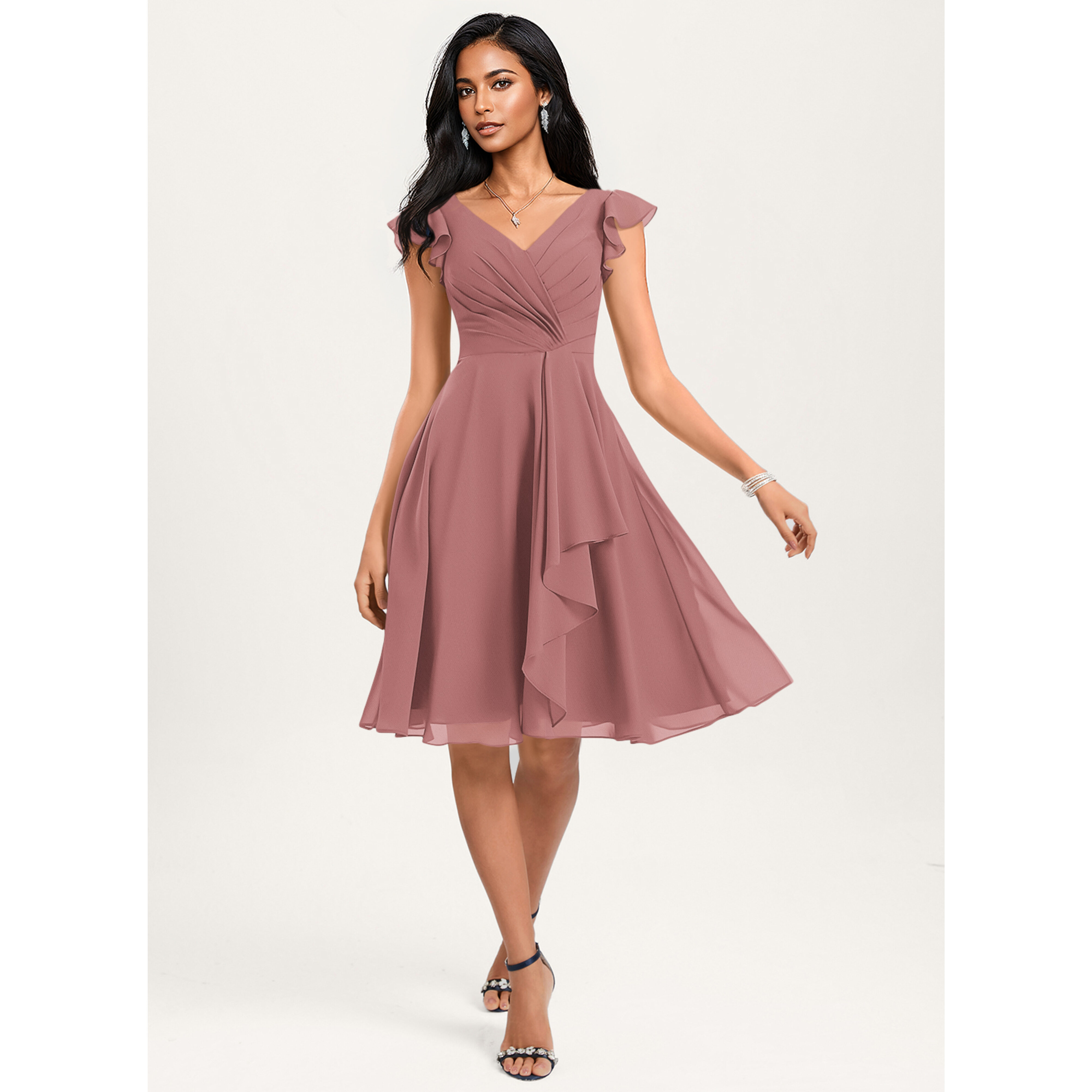 【美品】JJ's House Luvia ローズ チュールドレス ダークネイビー Lubaika A-line Ruffle Chiffon Bridesmaid Dress | JJ's House