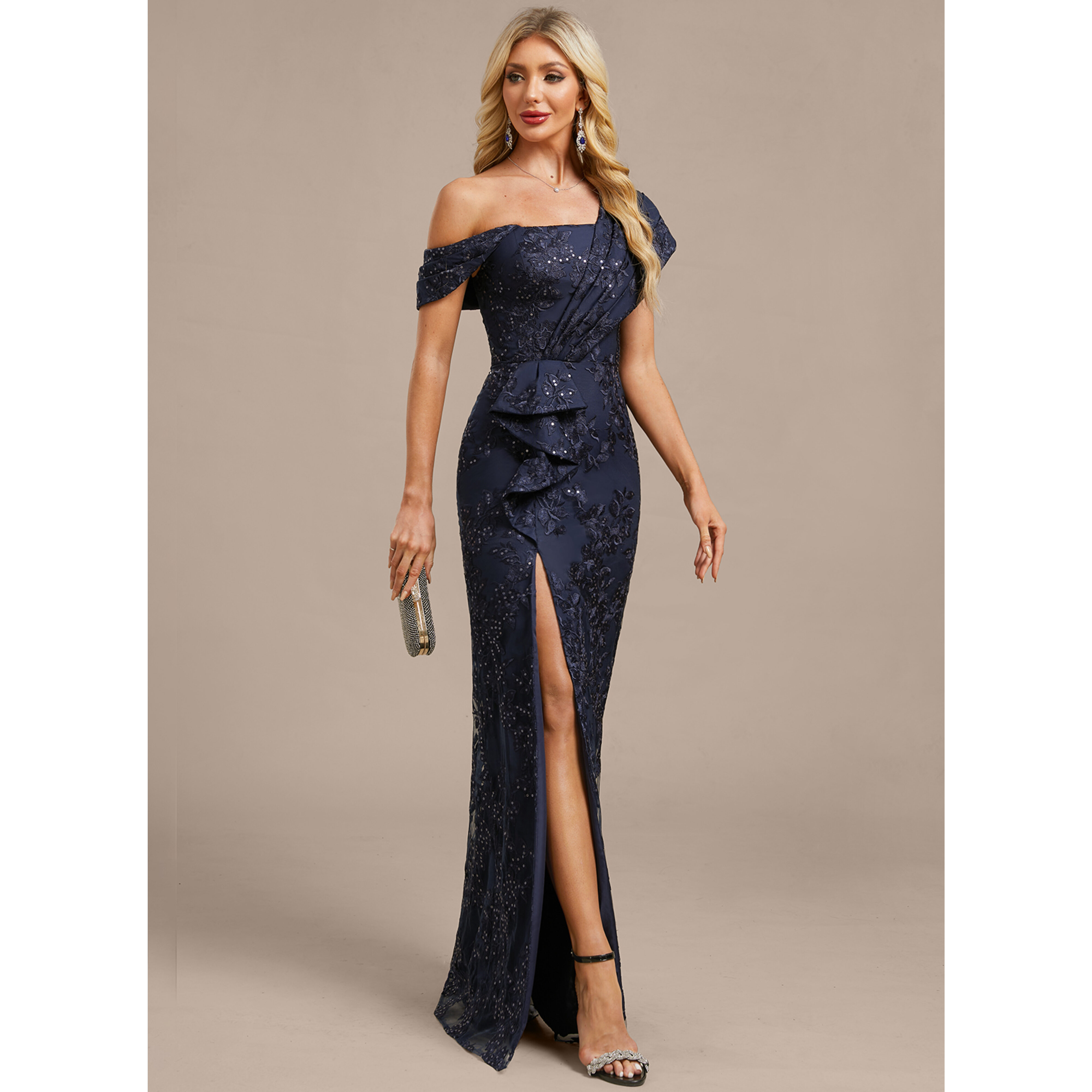 Emanuela Sheath/Column One Shoulder Sequins Lace Mother of the