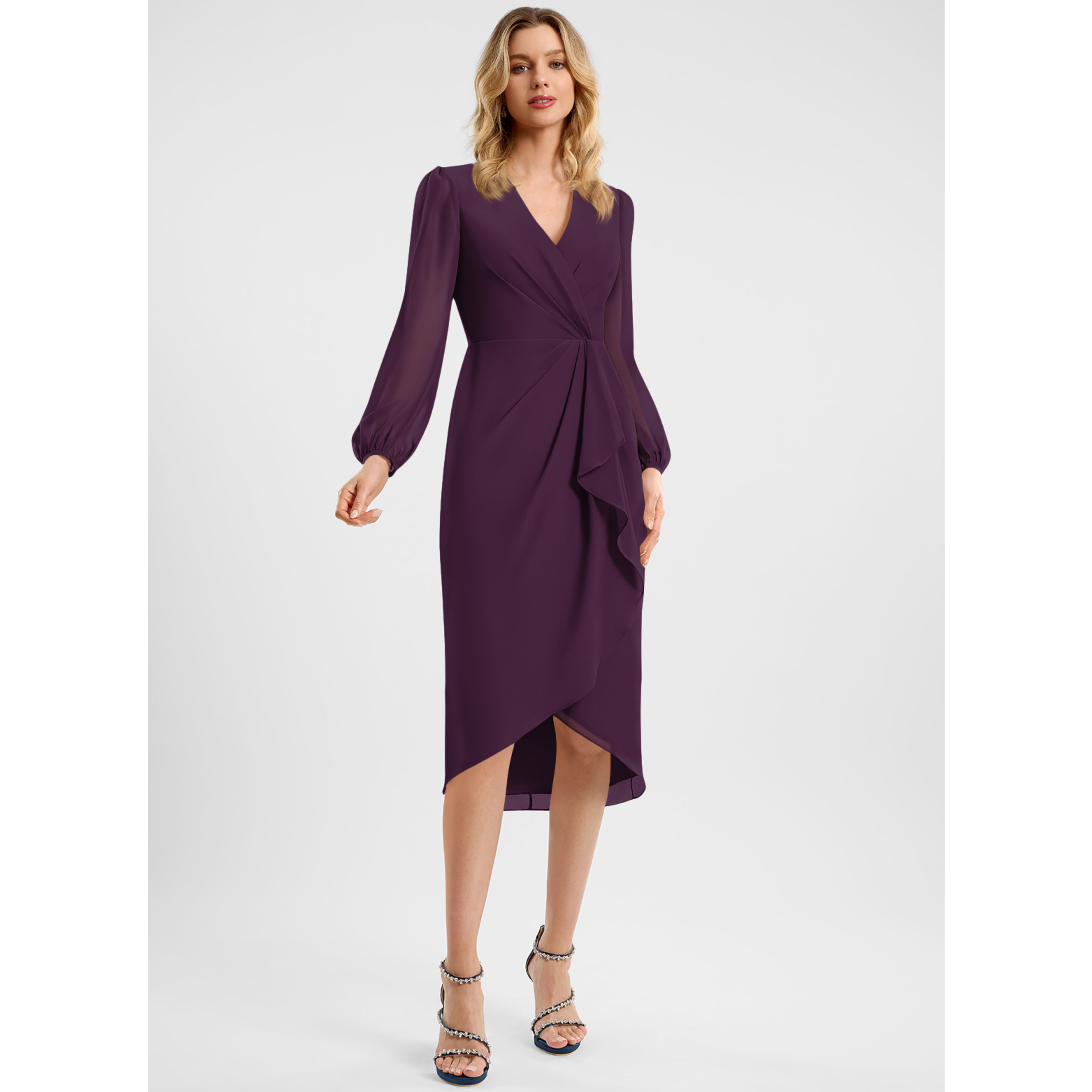 Zyra Chiffon Midi Cocktail Dress | JJ's House