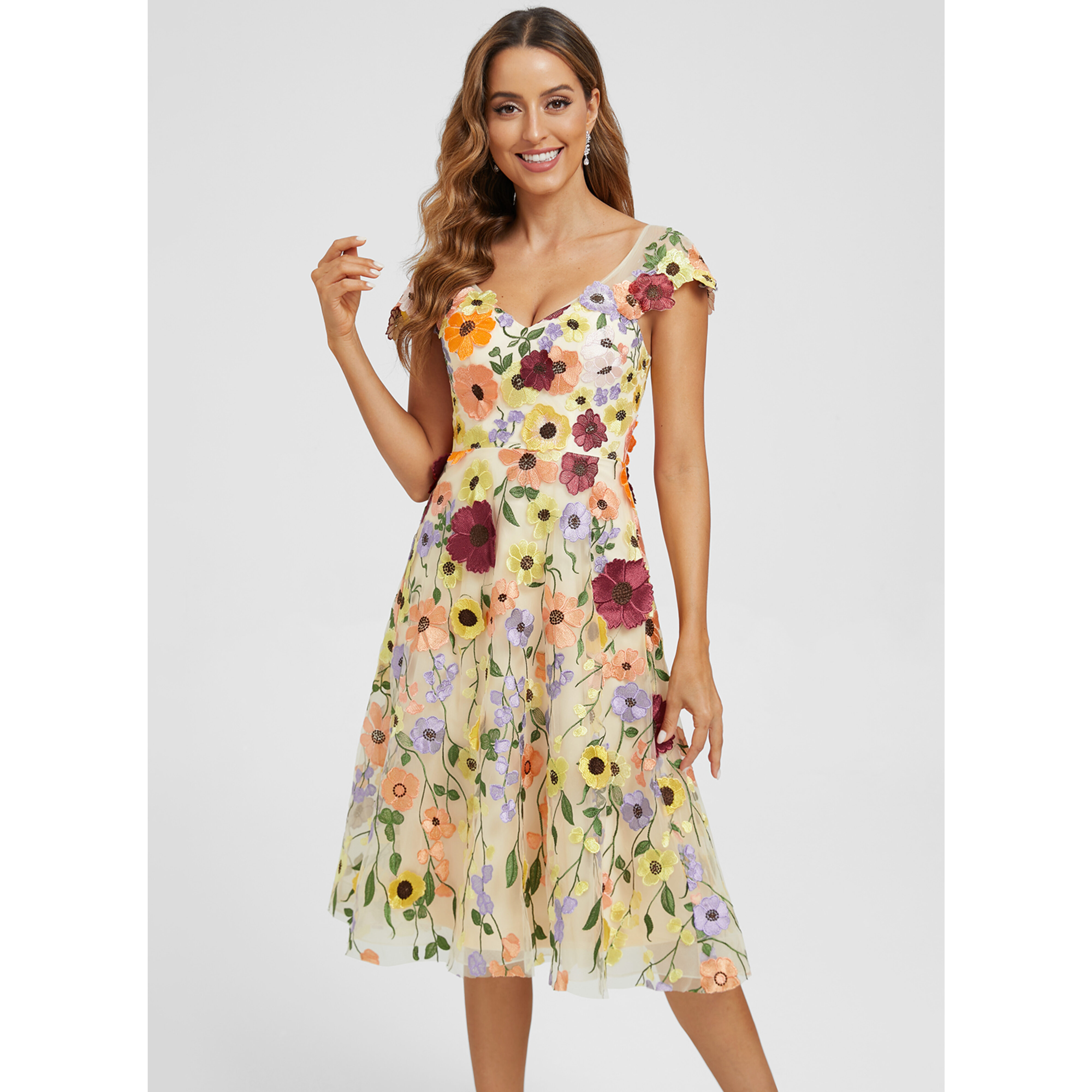Ramira 3D Floral Lace Midi Cocktail Dress | JJ's House