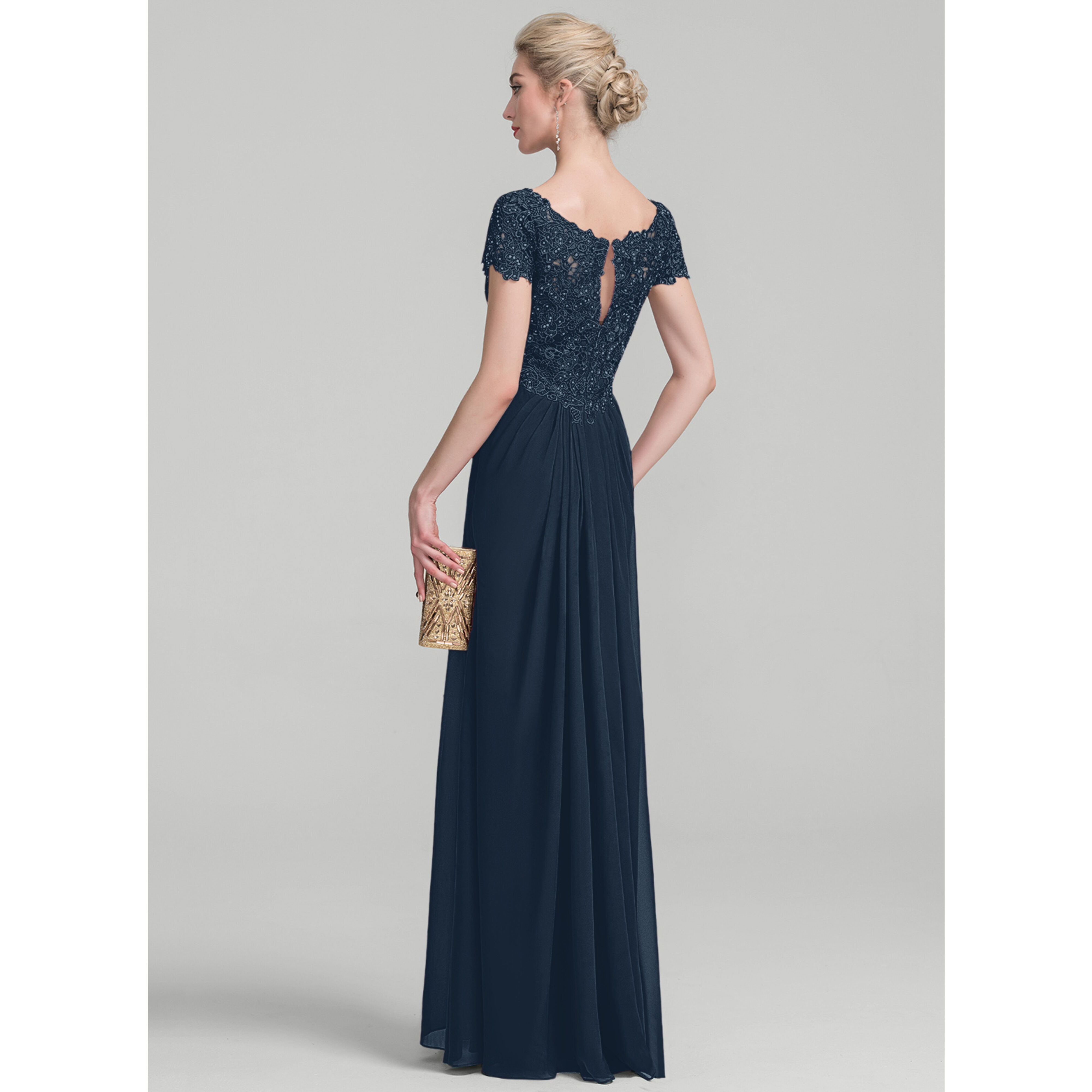 Kia Empire V-Neck Pleated Lace Mother of the Bride Dress | JJ's House