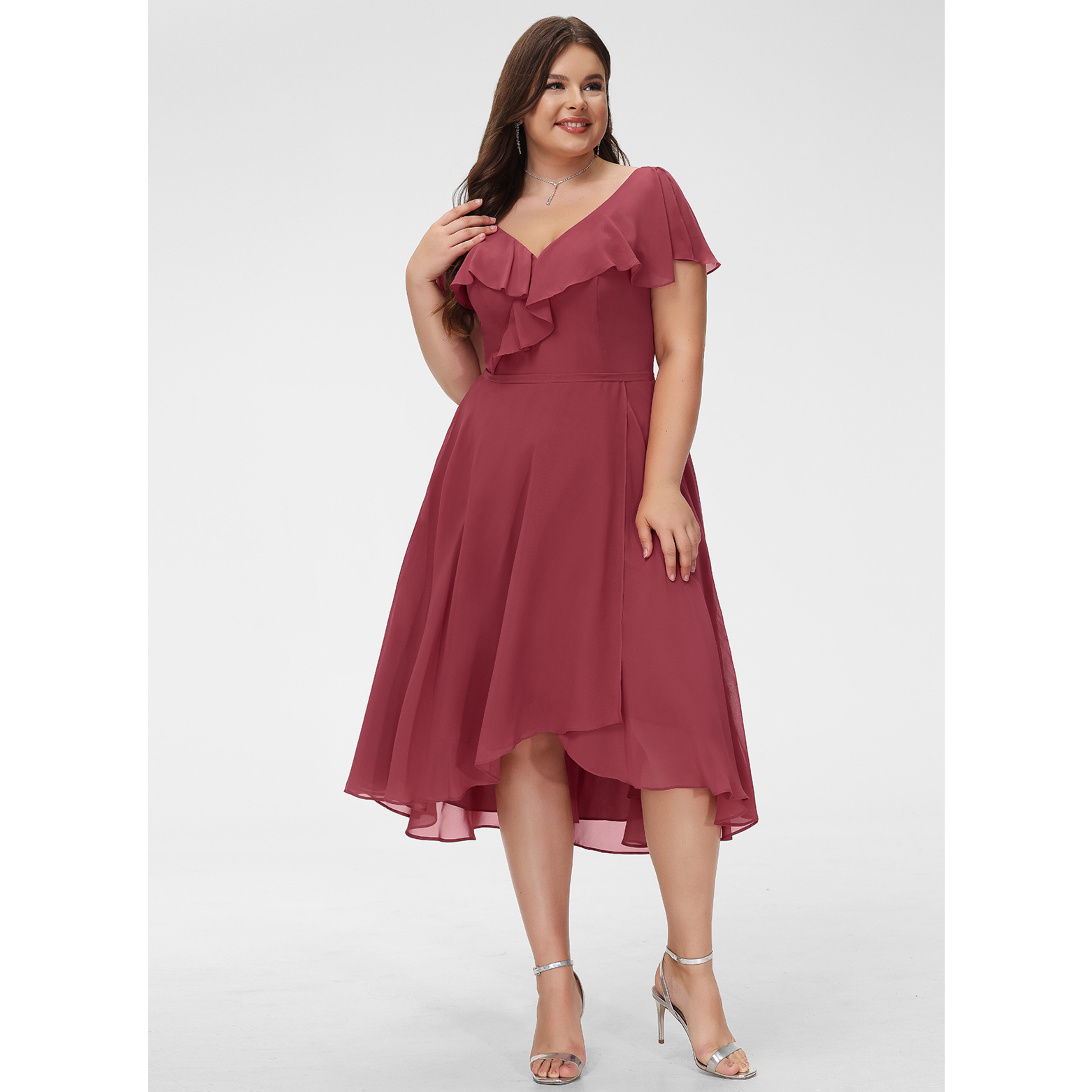 janey chiffon a line dress Long Sleeve Wedding Dress with Chiffon A-line skirt – Lotus Threads Bridal main image 1