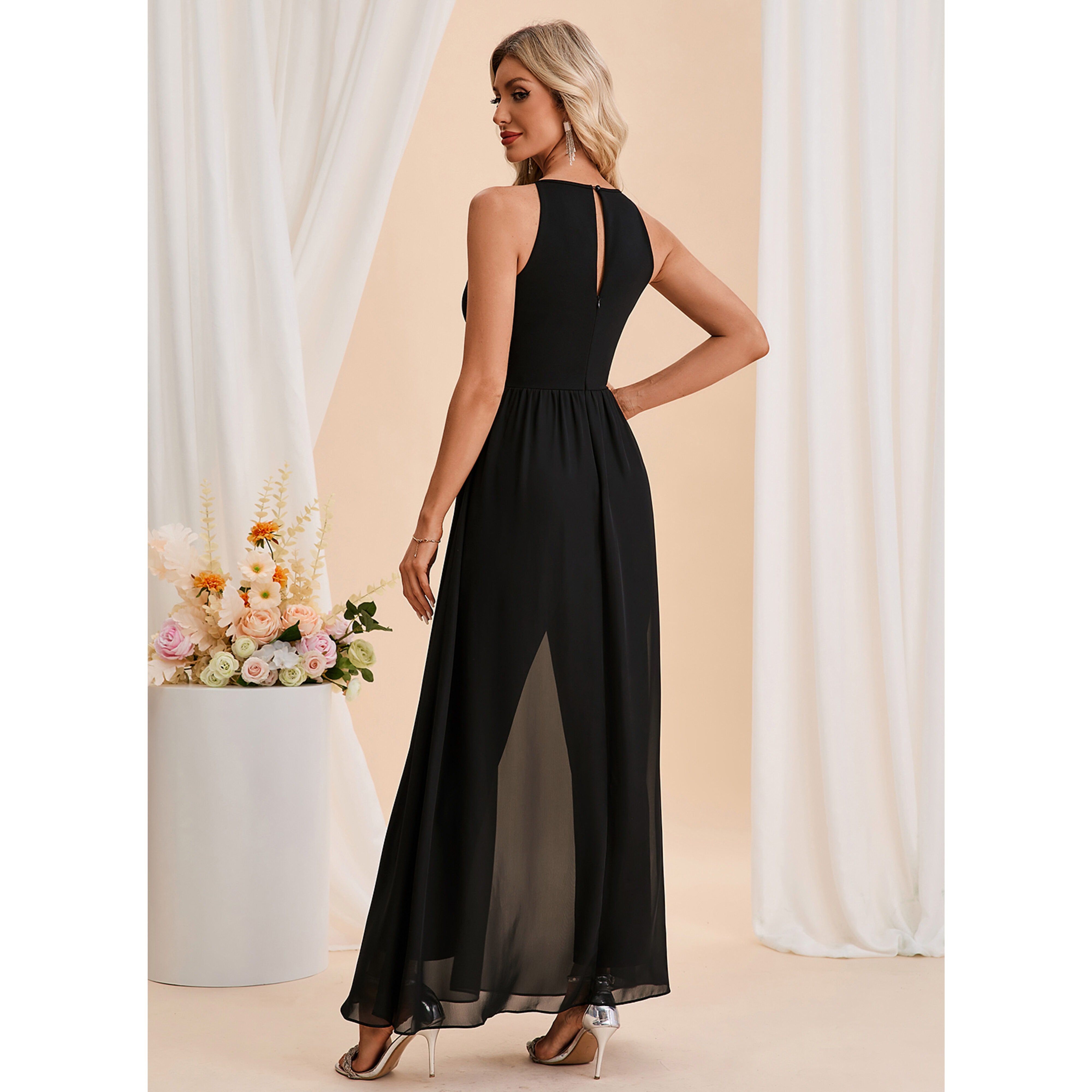 Oyare Halter Chiffon Maxi Jumpsuit | JJ's House