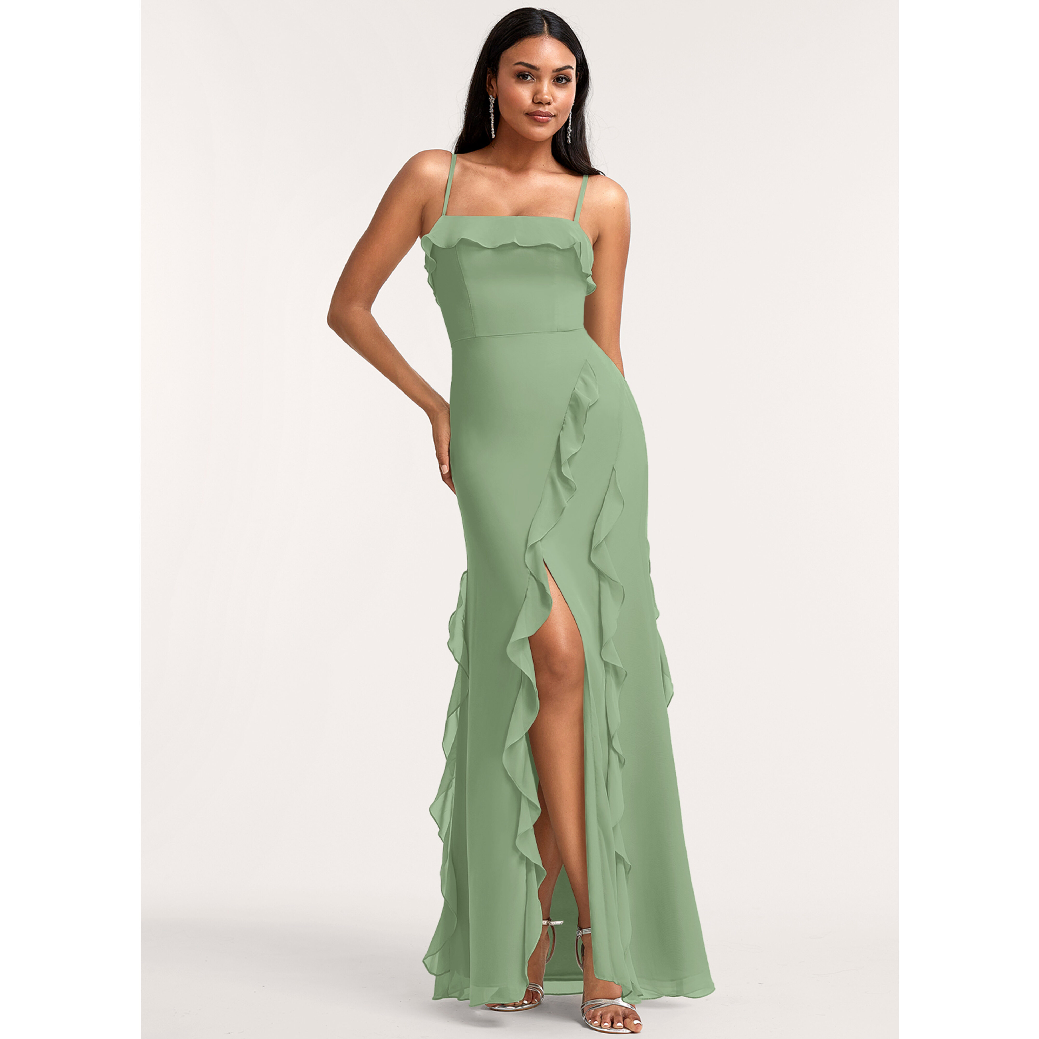 charmeuse and chiffon bridesmaid dress with ruffle Pearl Pink Sleeveless Bridesmaid Dress 2026 Sweetheart A-line Long