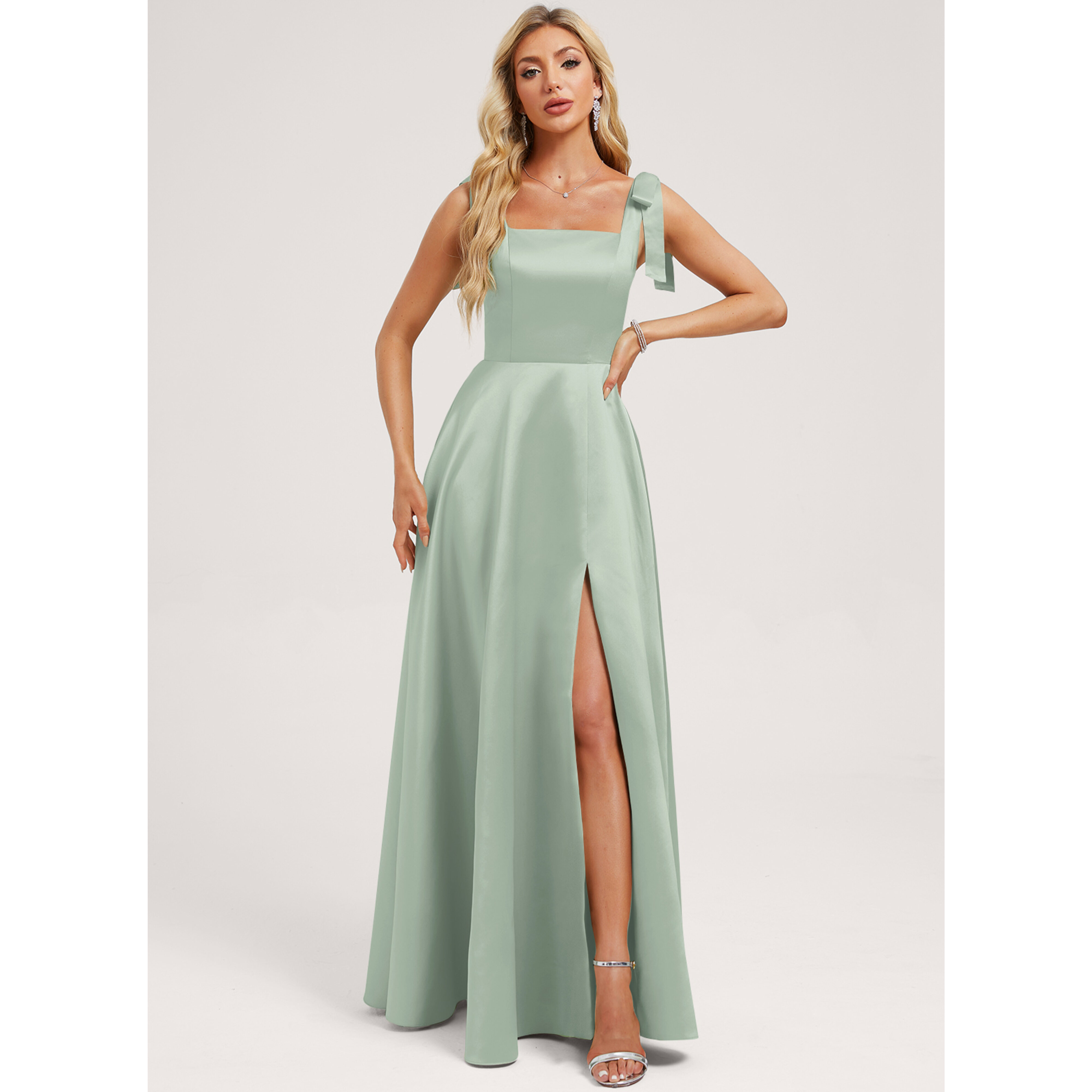 azazie a-line/princess square neck floor-length chiffon bridesmaid dress reviews JJ's House A-line Satin 2026 With Bow Black Turtleneck Maxi Dress Collection VI Style:D884014 This elegant bridesmaid dress