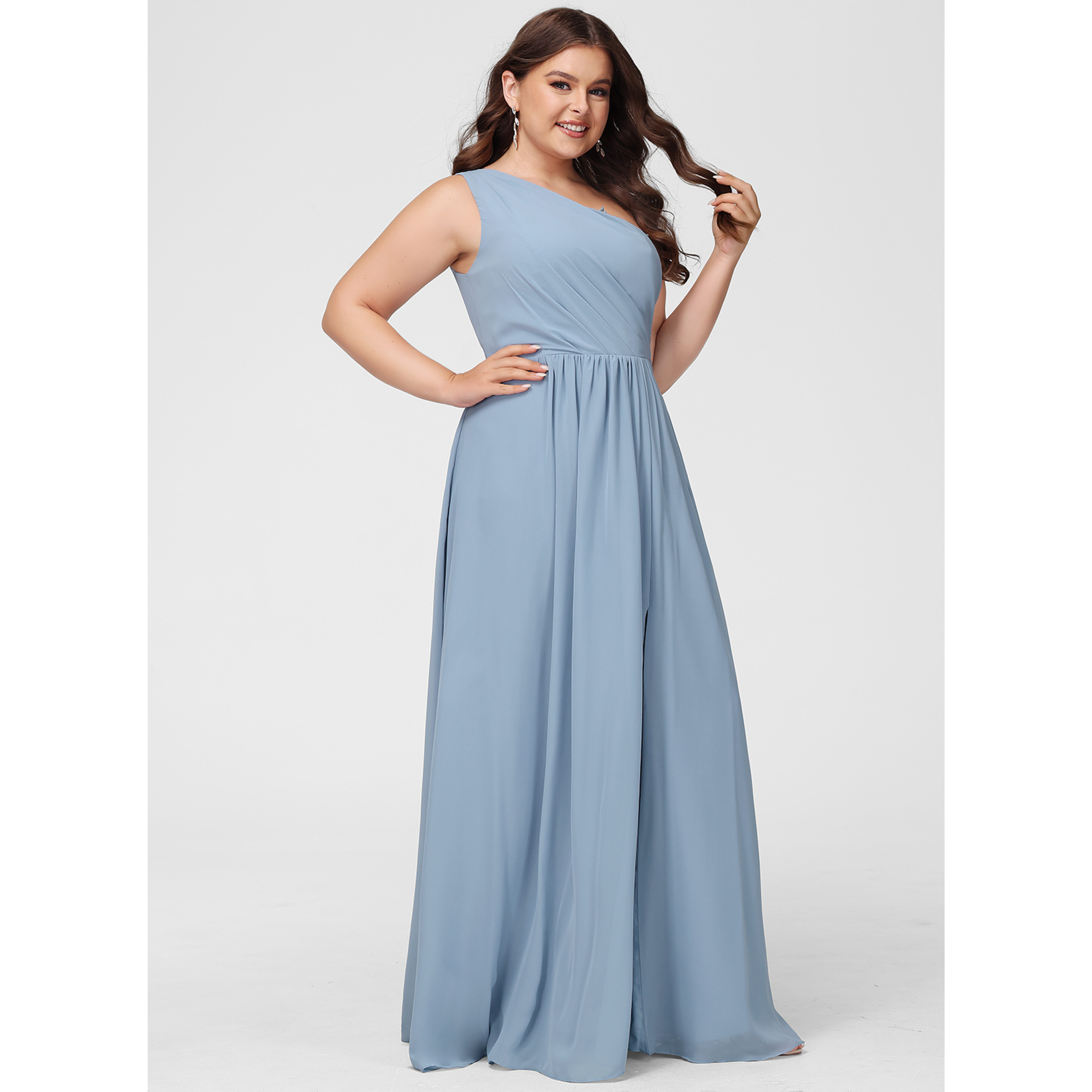 bobbin net one shoulder flange bridesmaid dress Arielle One Shoulder Knee Length Chiffon Bridesmaid Dress