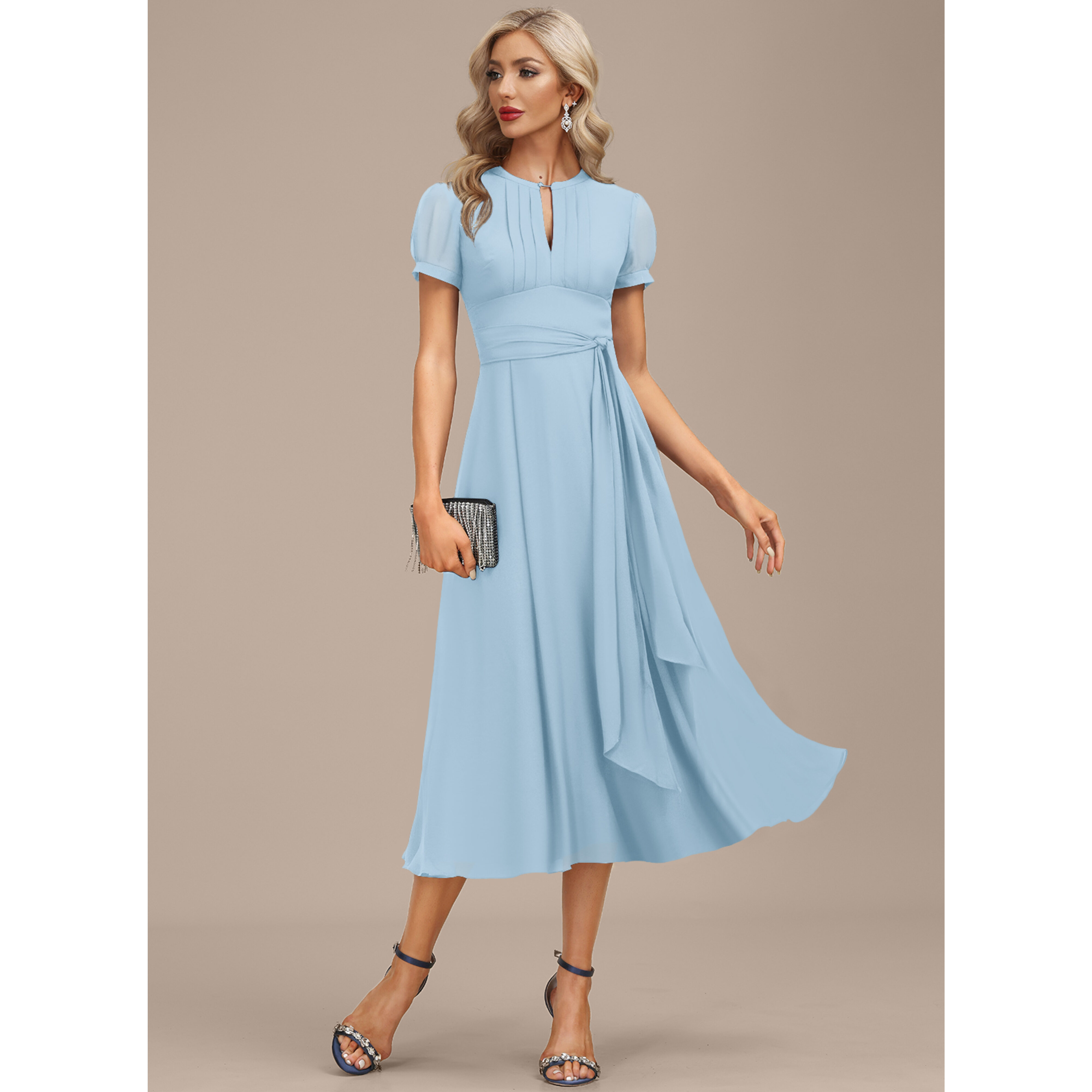 Hada Pleated Chiffon Midi Cocktail Dress | JJ's House