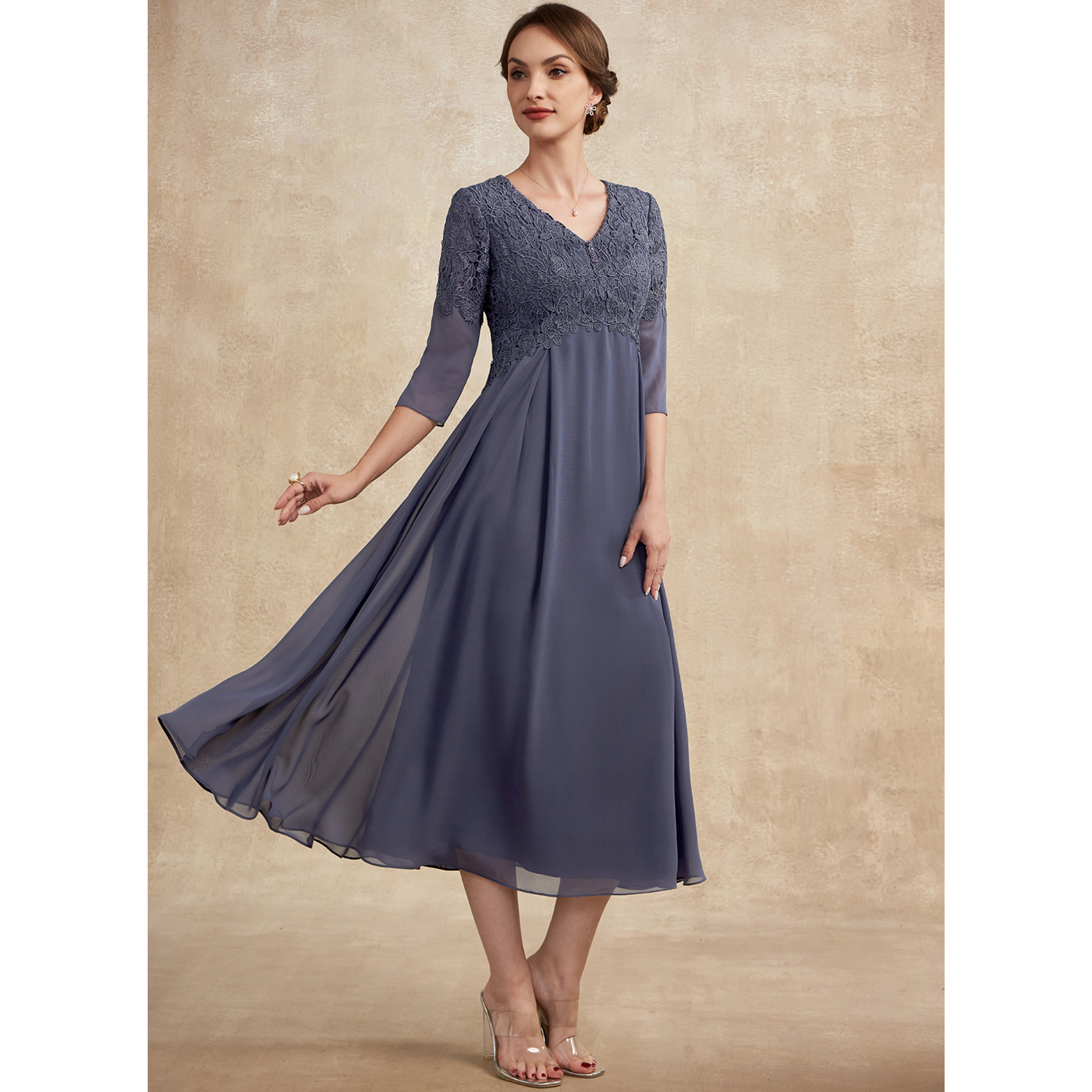 Haighlee Empire V-Neck Beading Lace Mother of the Bride Dress