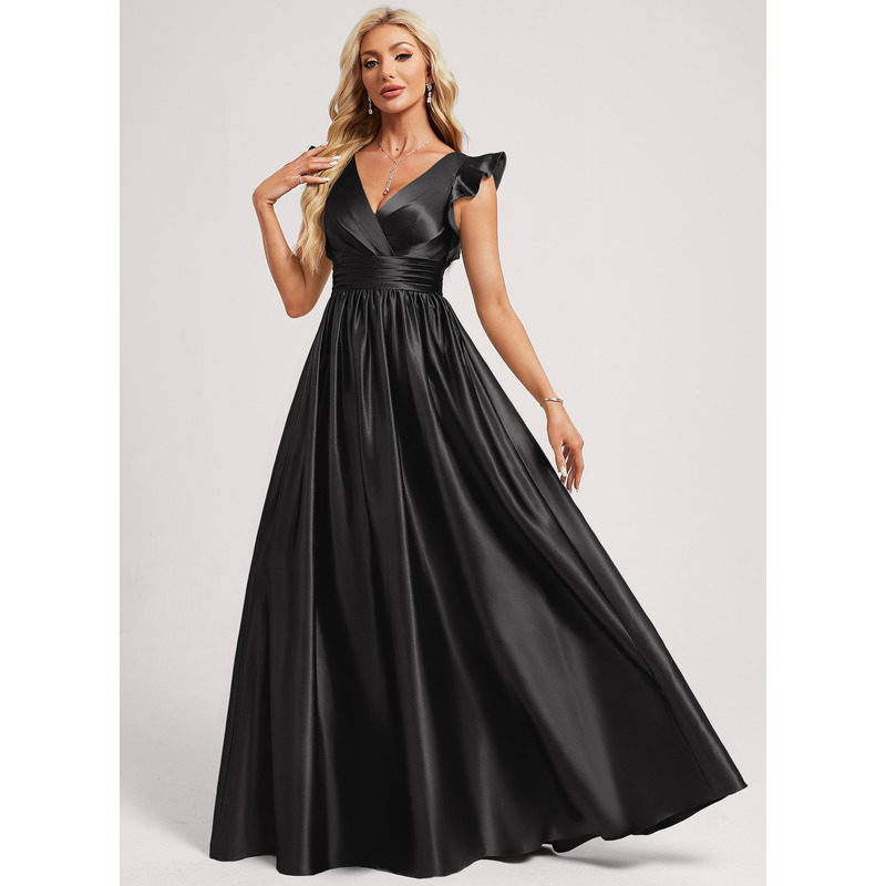 Zada A-line Ruffle Stretch Satin Bridesmaid Dress | JJ's House
